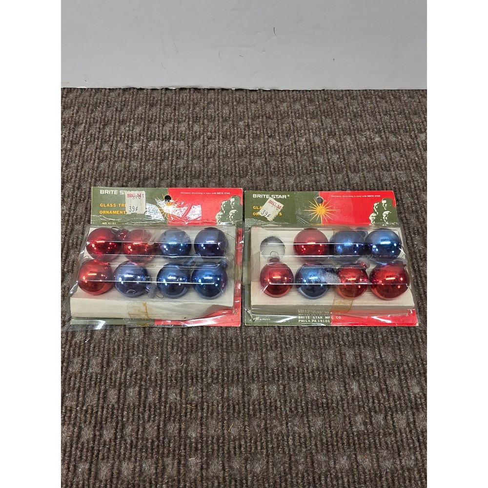 Vintage Brite Star Glass Tree Ornaments MCM Red Blue 15 Count 2 Packs No 5151